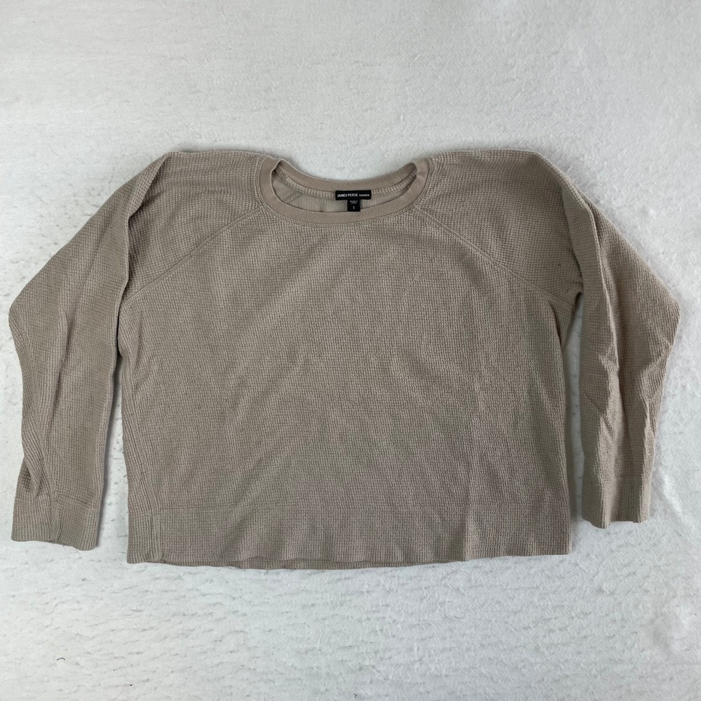 James Perse Waffle Knit Sweater Womens 1 Tan Cashmere Raglan Sleeve Pullover
